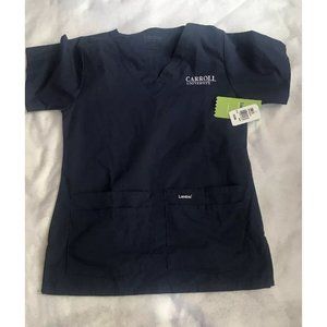Landau Carrol University Navy Blue Nursing Uniform Scrub Top Size XSM